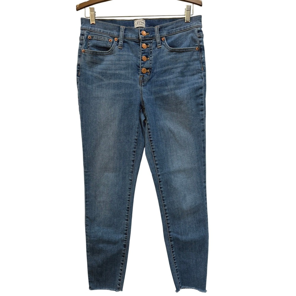 J.Crew 9"‎ Toothpick Skinny Jeans Medium Wash Button Fly Raw Hem Ankle Womens 29